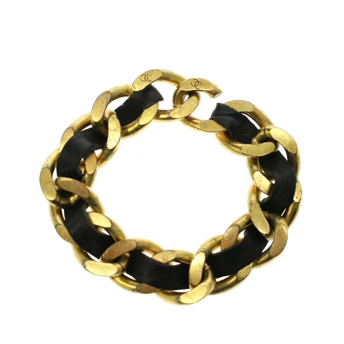 CHANEL シャネル 95P レザーコンビチェーンブレスレット ブラック ゴールド - ITRD8FS177YS拍卖