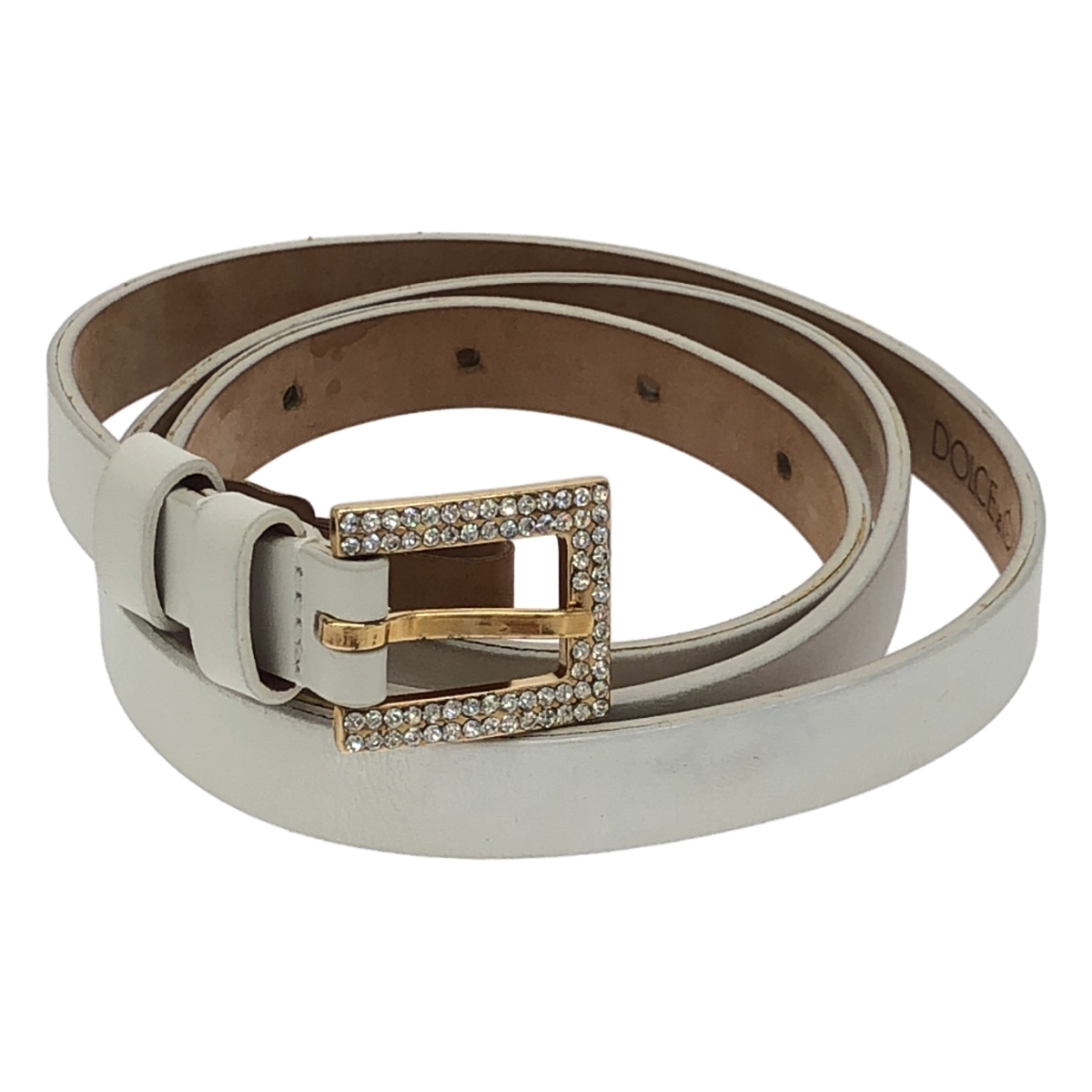 DOLCE&GABBANA ドルチェ&ガッバーナ ラインストーンナローレザーベルト ホワイト 100 IT90OU4L010S拍卖