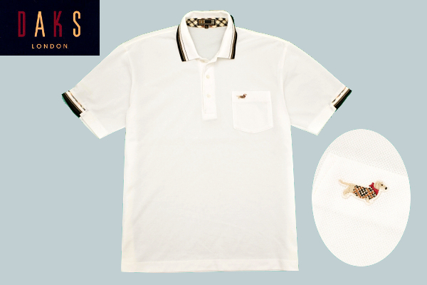 Y-9661★送料無料★DAKS GOLF ダックス ゴルフ★日本製 胸にポケット ロゴ刺繍 ホワイト白色 鹿の子 半袖 ポロシャツ L 拍卖