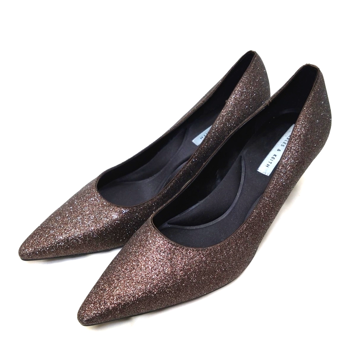 CHARLES & KEITH チャールズ&キース ラメ パンプス サイズ:40(約25センチ) ヒール高:約6.5センチ 大きめ 茶系ラメ ヒール拍卖