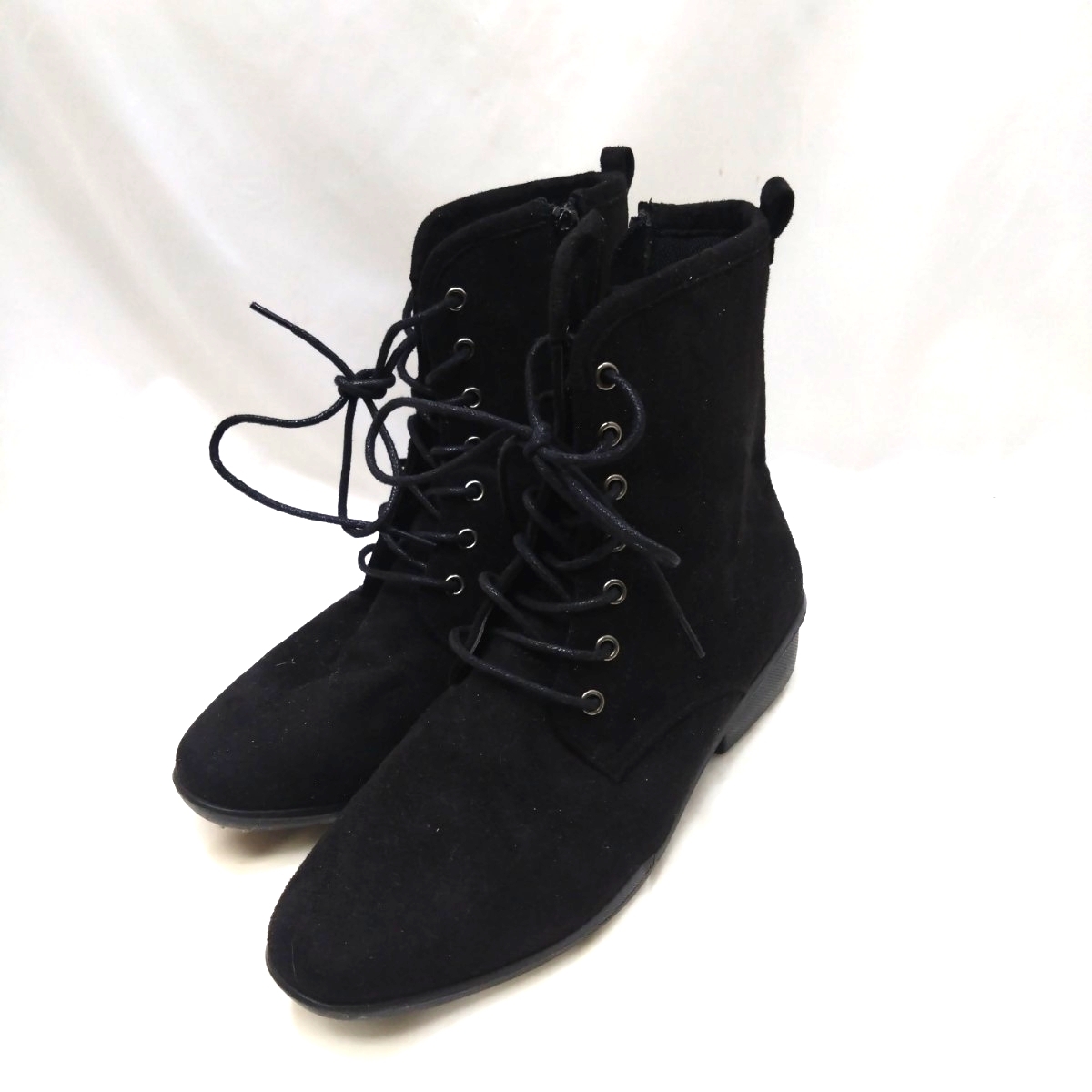 【EEEE】 AIAI 編み上げ スエード ショートブーツ 23.5 EEEE 美品 ブラック拍卖
