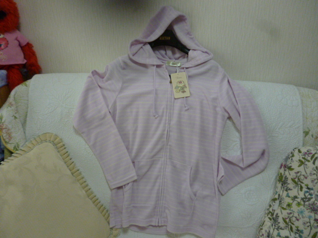 少々難 汚れあり☆未使用 パーカー L ラベンダー ボーダー拍卖