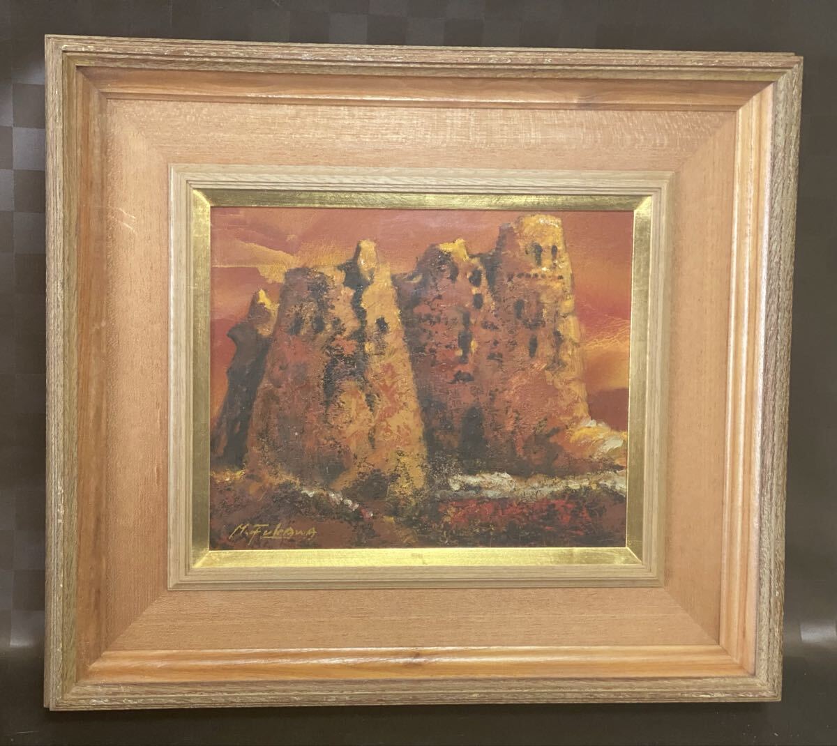 真作 油彩画 油絵 作者不明 M.FUKAWA 【物見の砦】アフガニスタン F3号 額縁 額装 インテリア 風景画拍卖