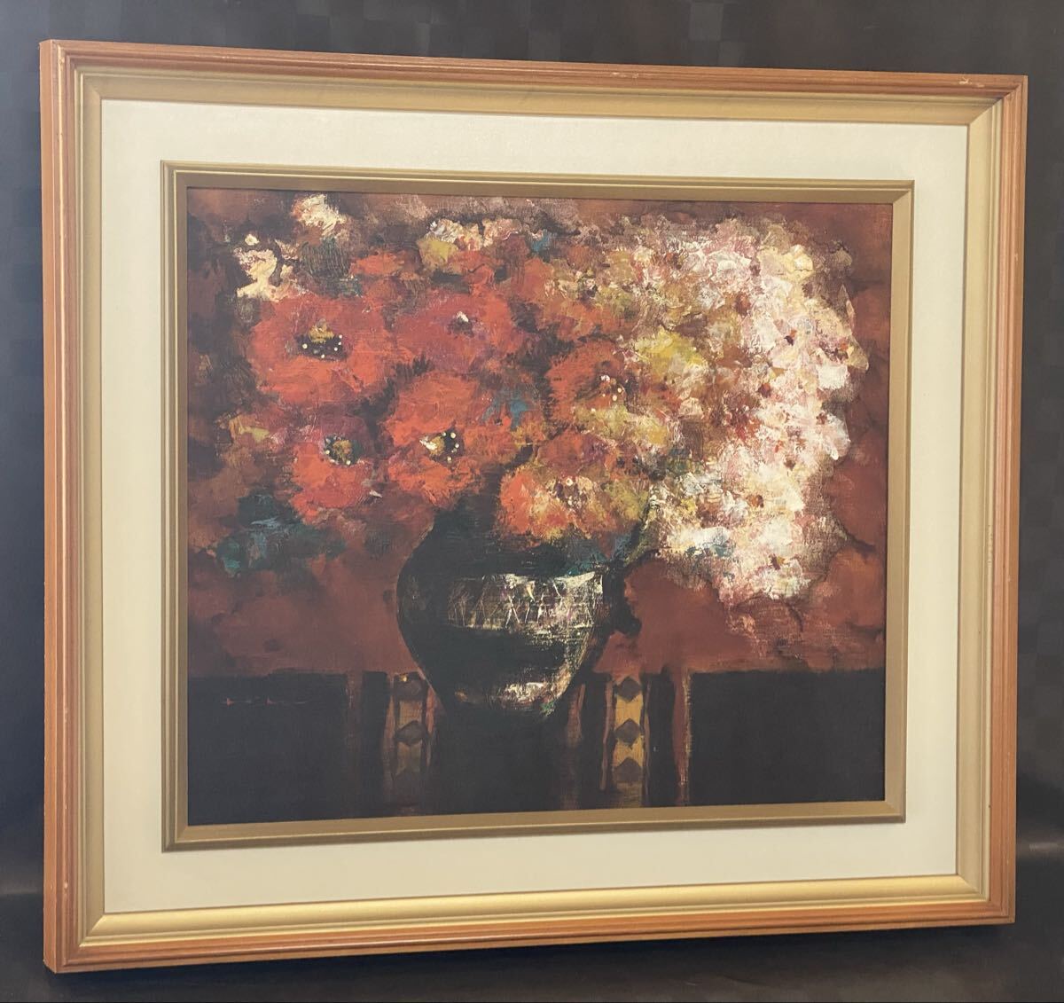 真作 油彩画 油絵 加藤啓子 【花】 F10号 静物画 額縁 額装 インテリア拍卖