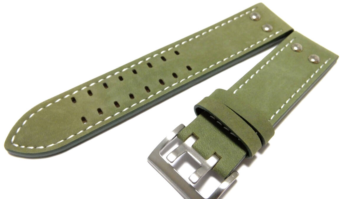 パラレル突く棒尾錠 レザーストラップ モスヌバック 22mm (ハミルトン交換用) 32HAMIL24拍卖