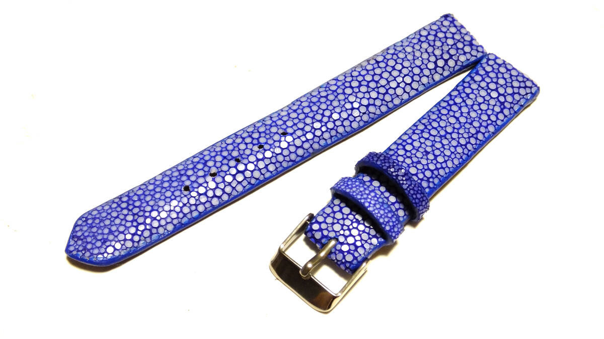 エイ革 スティングレイ ポリッシュ 深海ブルー 17mm STPSA 少し長め拍卖