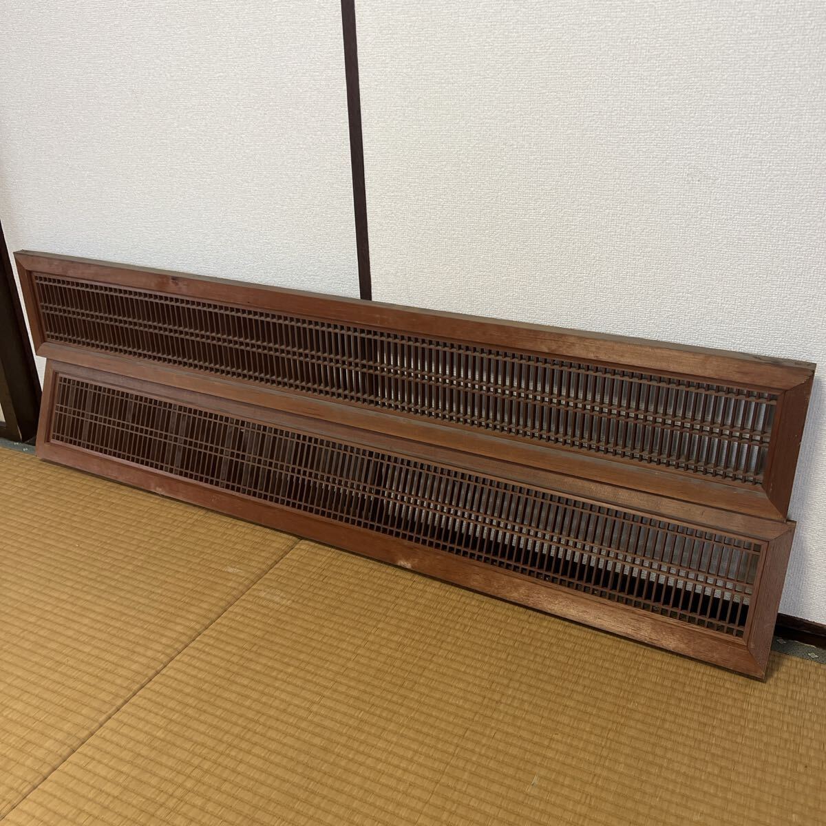 組子細工 木製欄間 建具 らんま 明り取り古民家 オブジェ レトロ アンティーク 2枚セット ② 1380mm×205mm×27mm拍卖