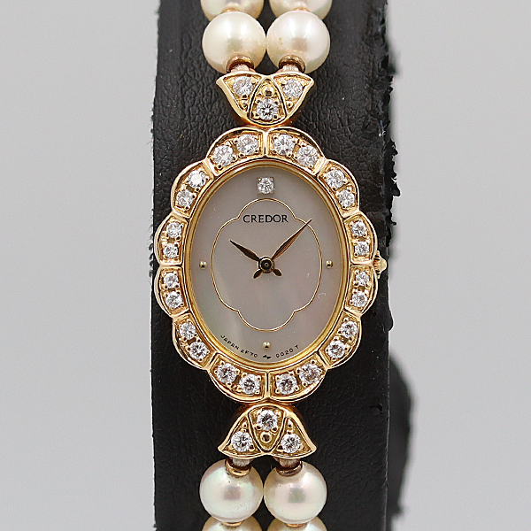 デッドストック級 セイコー クレドール 18K/750 パール×ダイヤモンド シェル 2F70-5010 QZ レディース腕時計 NSY14164ABC 8178720 11APT拍卖