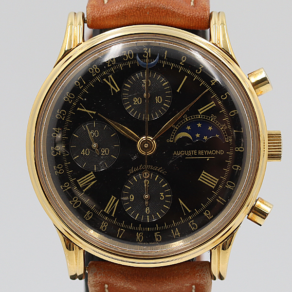 デッドストック級 稼働 オーガストレイモンド ムーンフェイズ デイト 裏スケ AT/自動巻 黒文字盤 メンズ腕時計 NSY13878ABC 0293700 10NBT拍卖