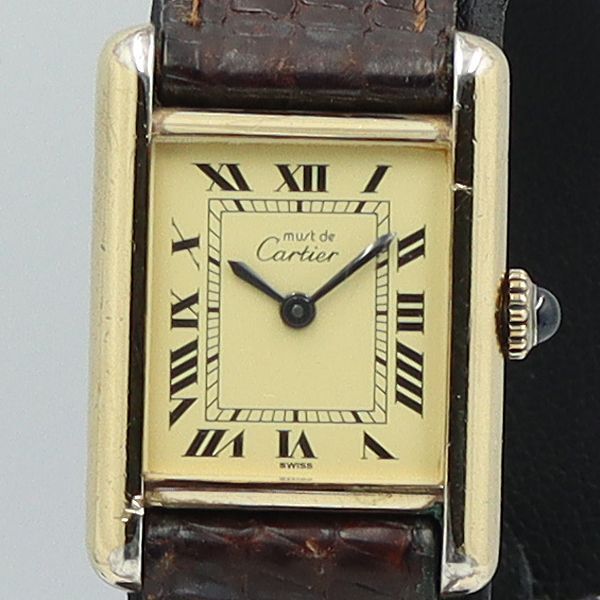 デッドストック級 稼働 箱/保付 カルティエ 手巻き 3082033 マストタンク SV925 アイボリー文字盤 レディース腕時計 9764ABC 5972010STU拍卖