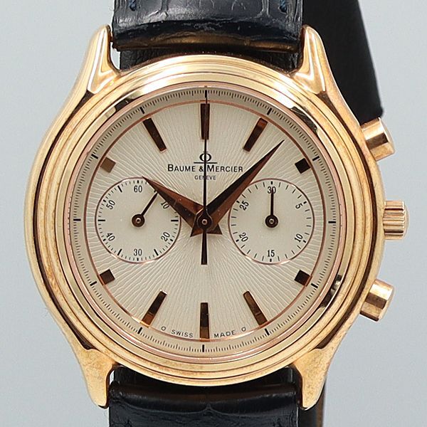 デッドストック級 箱付 ボームアンドメルシェ 手巻 MV045184 レマニア 18K刻印 クロノ アイボリー文字盤 メンズ腕時計 9840ABC 5748930STU拍卖