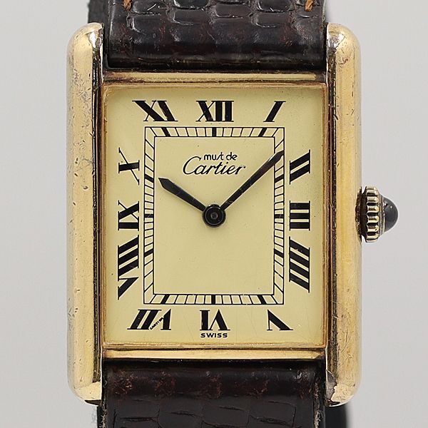 デッドストック級 稼働 良品 永久保証/箱付 カルティエ マストタンク SV925 手巻 アイボリー文字盤 ボーイズ腕時計 OGH 9760ABC4031610拍卖