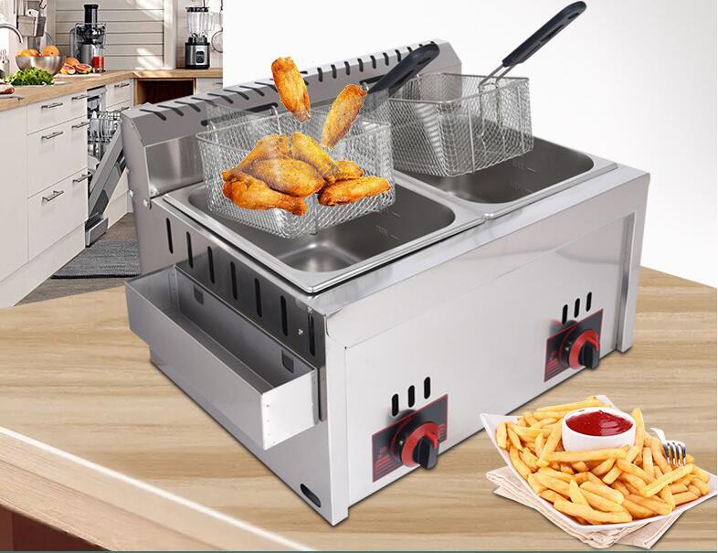 上質業務用ガスフライヤー大型卓上フライヤーガスフラフライヤーLPガス用イヤー二重シリンダー ダブルネットワークフライヤー フライヤー拍卖