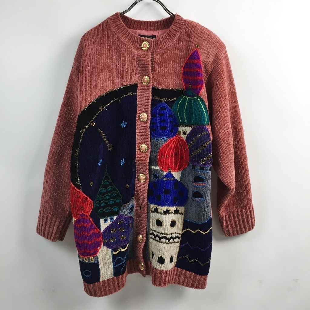 デザインニット★ACCELLAND ジャケット コーデュロイ素材 肩パッドあり 裏地あり 金ボタン ラメ ピンク サイズ不明 レディース拍卖