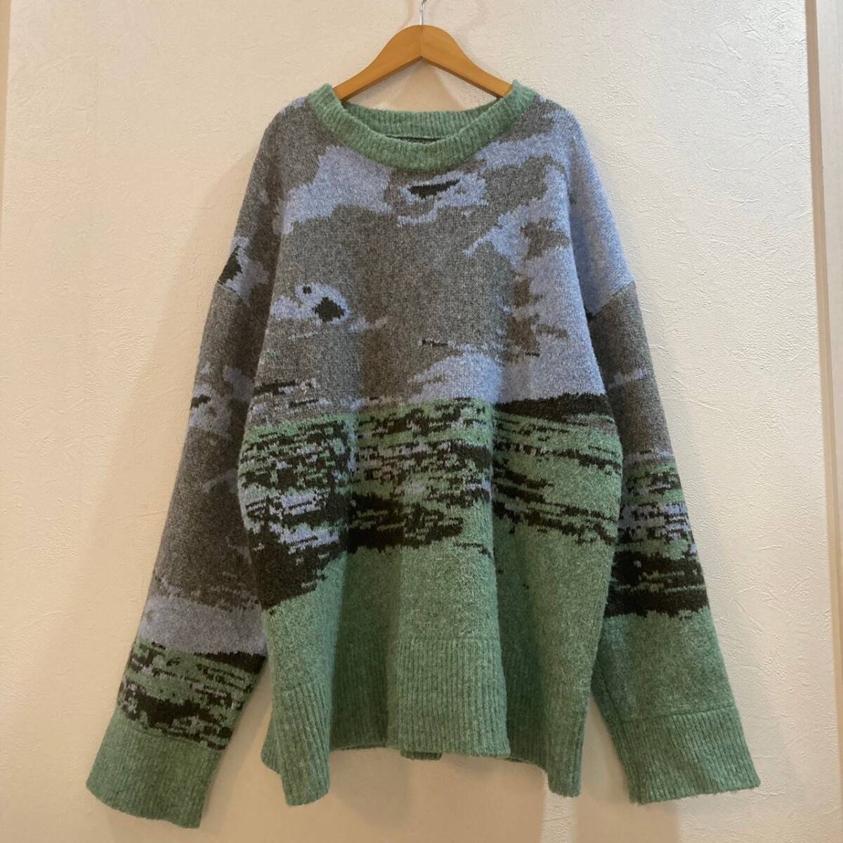 TREE CAFE/ 長袖 総柄セーター グレー ブルー メンズ F拍卖