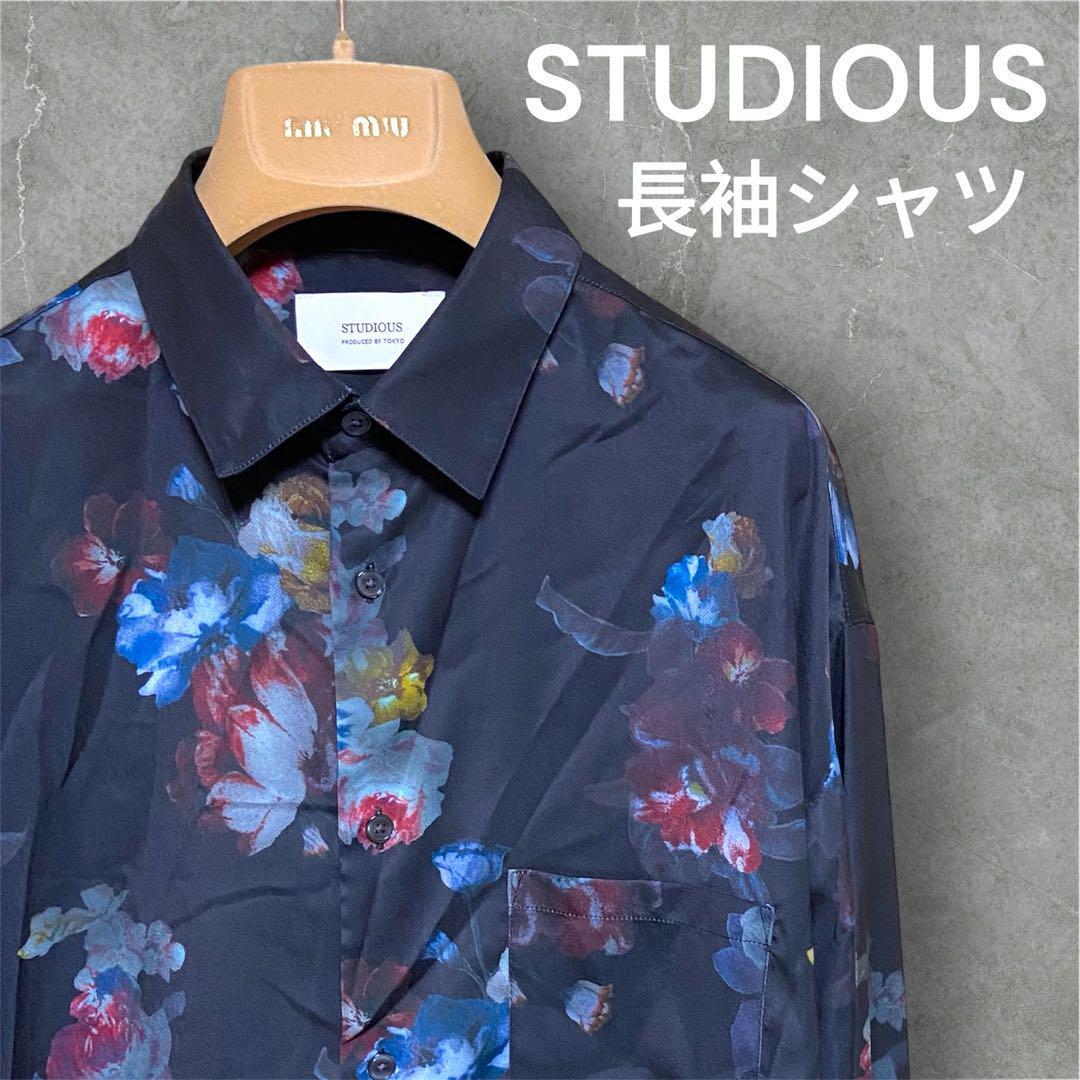【人気】STUDIOUS フラワープリント 長袖シャツ size:2 ブラック ステゥディオス 花柄 ブラック 2 オーバーサイズ ビッグシルエット メンズ拍卖