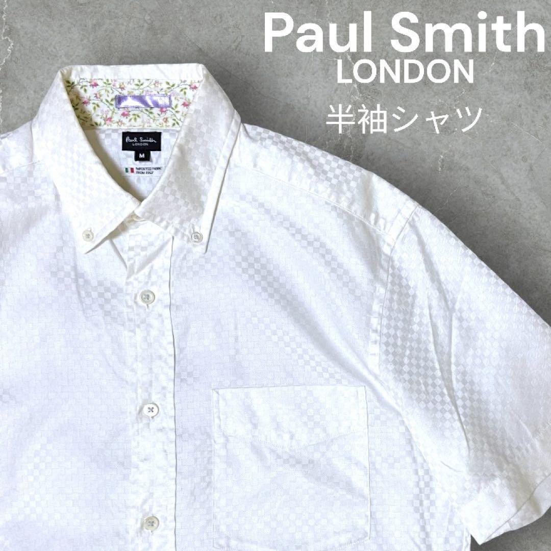 【人気】Paul Smith LONDON 半袖シャツ size:M ホワイト ポールスミス ロンドン ビジネス フォーマル オフィス M ボタンダウン 日本製拍卖