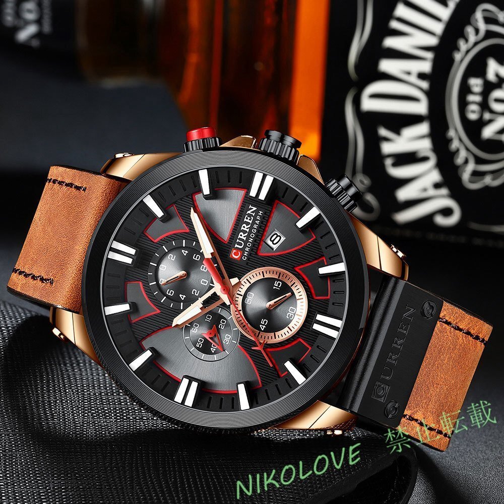 新品 CURREN 腕時計 クロノグラフ スポーツ メンズ 腕時計 クォーツ 時計 革男性 腕時計 3 LA705拍卖