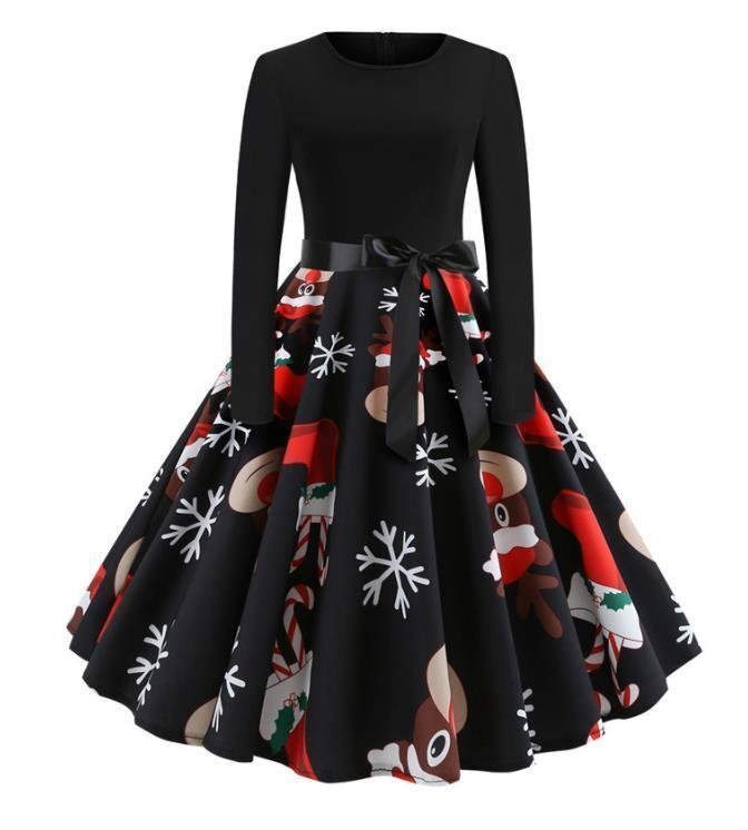クリスマス 長袖 コスプレ ブラック ドレス 仮装 コスチューム 衣装 Xmas 学園祭 レディース ワンピース HD052拍卖