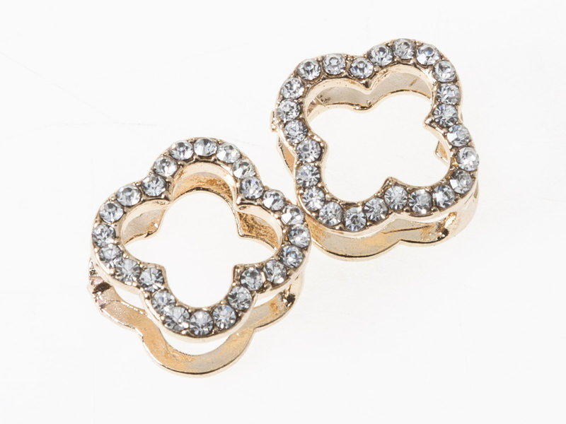 LDL1218# キラキラ ピアス イヤーカフ イヤリング 2層タイプ 挟むタイプ/2個 ラインストーン飾り#クローバー/金 AAC-36514拍卖