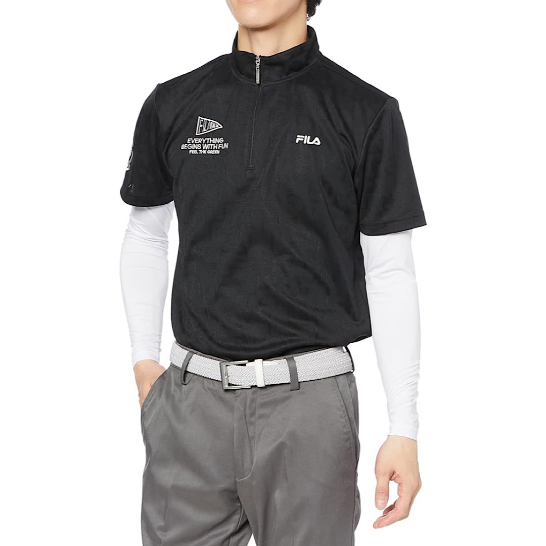 【新品】フィラ ゴルフ Lサイズ ハーフジップ 半袖シャツ+長袖インナー セット 744-500 黒 ブラック 税込10,450円 メンズ ゴルフウェア拍卖