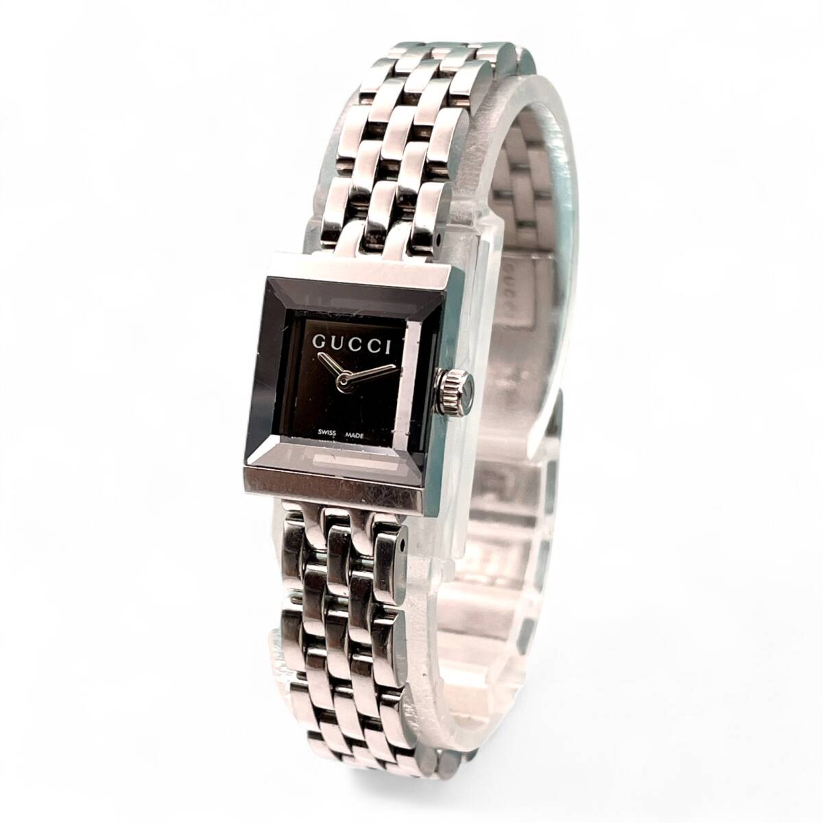 美品 ■ 稼働 GUCCI グッチ 128.5 レディース 腕時計 クオーツ ステンレス ブラック文字 高級 エレガント 4856-95-31拍卖