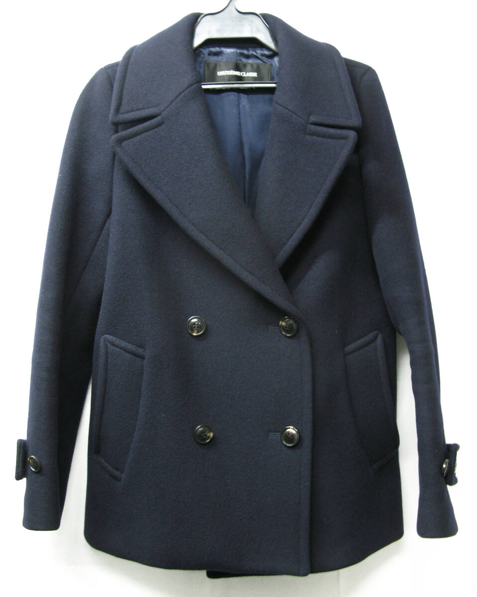送料無料 Deuxieme Classe Heavy Weight Wool Short Coat Navy 36 ドゥーズィエムクラス 厚手 メルトン ショート丈 コート 濃紺 36拍卖