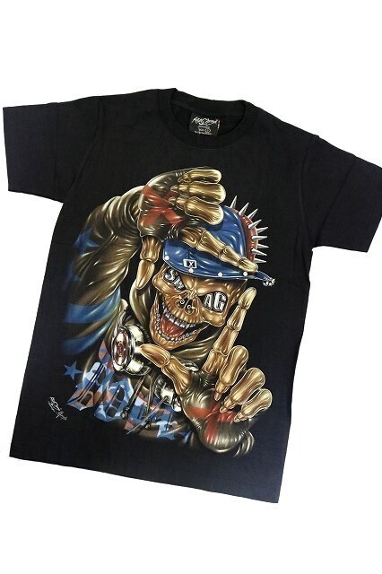 【新品】スカル ヒップホップ ダンス 3D Tシャツ 半袖【S】黒◆骸骨 SKULL hip hop DJ Dance ヘビメタ ロック ストリート拍卖