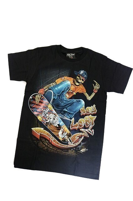 【新品】ドクロ スケボー 3D Tシャツ 半袖【S】黒◆ 骸骨 SKULL Skateboard スケートボード ストリート ヒップホップ ロック DJ拍卖