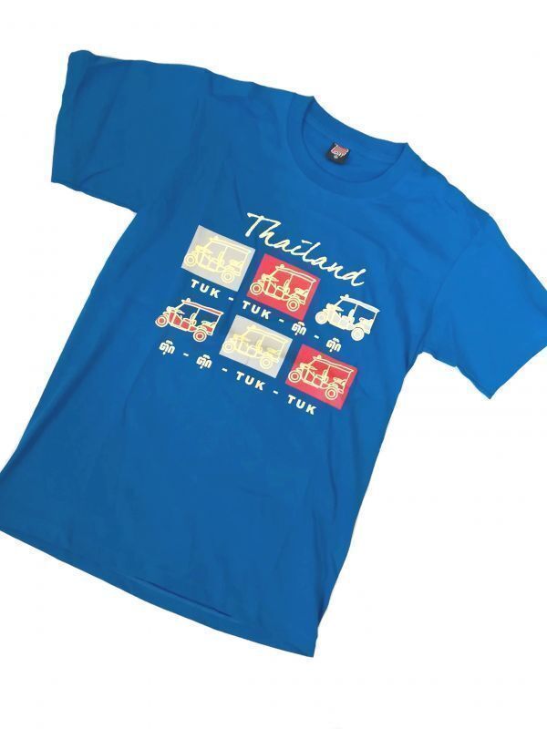 【新品】トゥクトゥク Tシャツ 半袖【L】青/ブルー◆TUK TUK THAI タイ THAI 乗り物 バイク 三輪 メンズ レディース拍卖