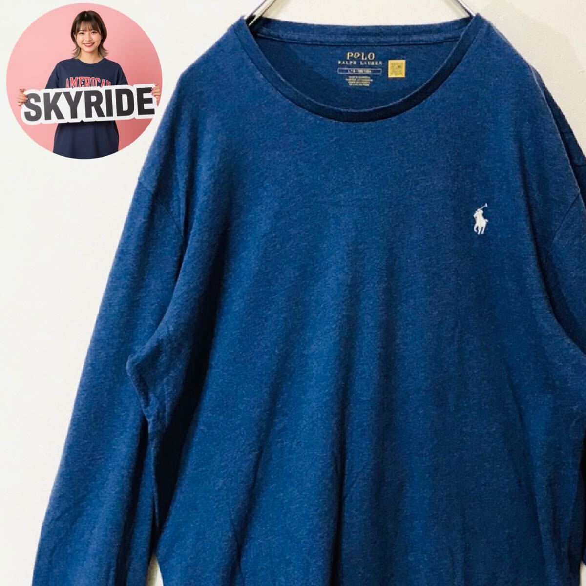 【人気】POLO RALPH LAUREN ポロラルフローレン 10s メンズ ロンT 長袖Tシャツ ネイビー L ポニー刺繍ロゴ ワンポイント 古着 #TT0284拍卖