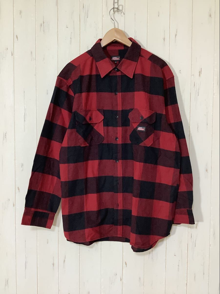 う1706 Dickies ディッキーズ ブロックチェック 長袖シャツ ワークシャツ 3L レッド/ブラック 拍卖