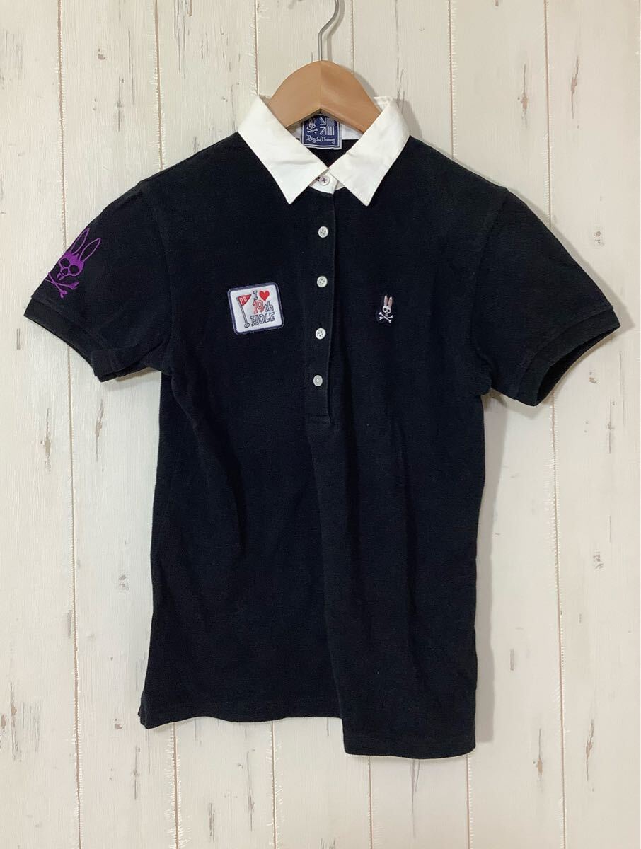 わ1619 Psycho Bunny サイコバニー 半袖ポロシャツ レディース M ブラック拍卖