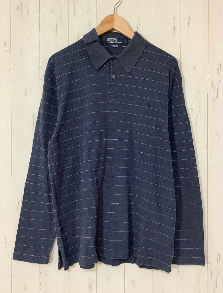 い1720 Polo Ralph Lauren ラルフローレン 長袖ポロシャツ L ネイビー ロゴ刺繍 拍卖
