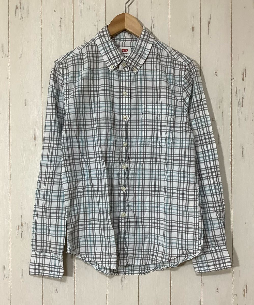 か1703 Levi's リーバイス チェック 長袖シャツ S ホワイト系 ボタンダウン 拍卖