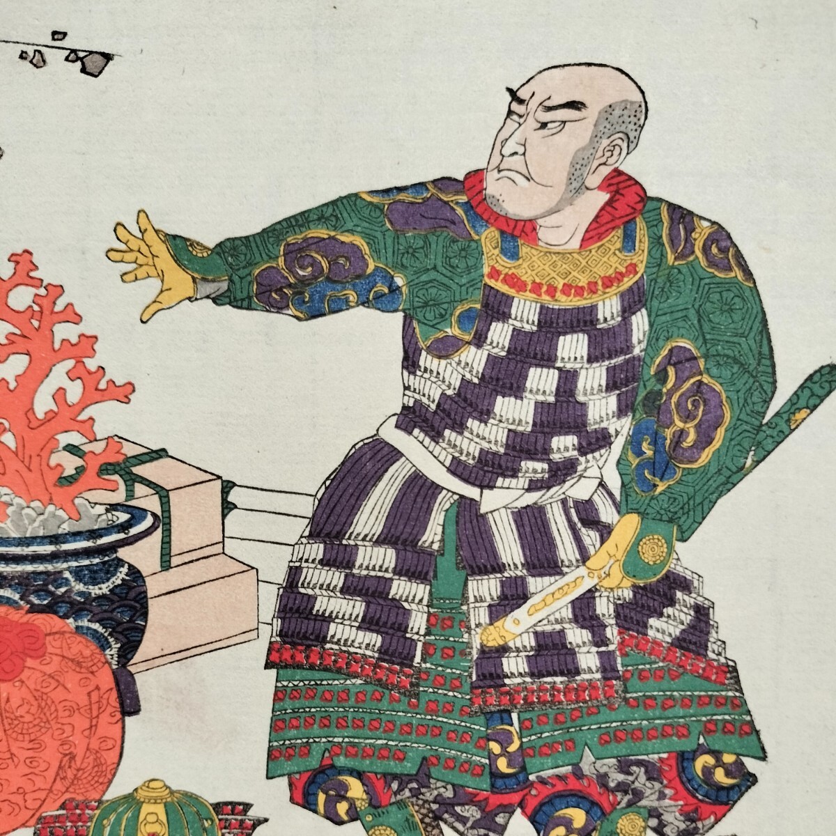 江戸期/真作 歌川国芳「太平記英雄伝 永村文荷斎道家」本物浮世絵木版画 武者絵 錦絵 中判 保存良い拍卖