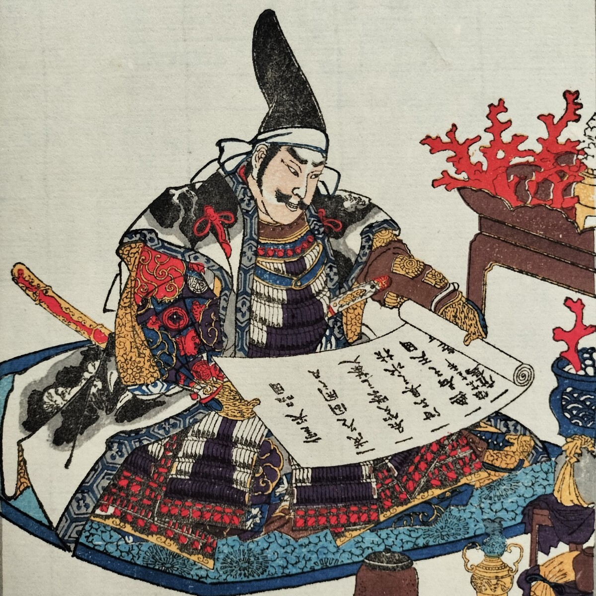 江戸期/真作 歌川国芳「太平記英雄伝 勇士左馬之助光晴」本物浮世絵木版画 武者絵 錦絵 中判 保存良い拍卖