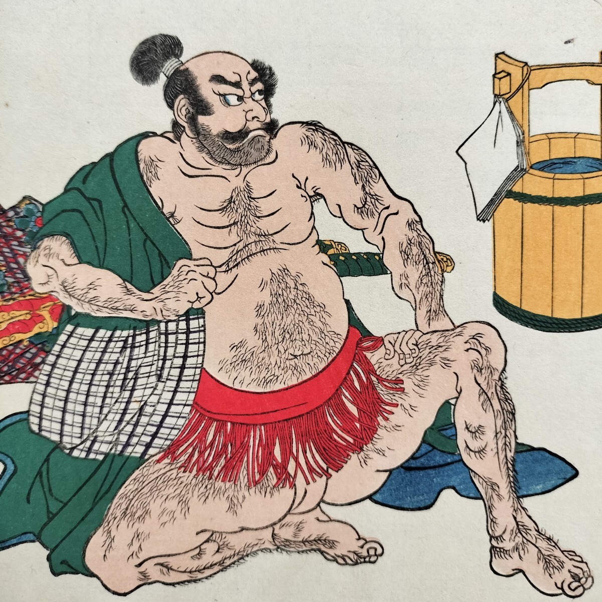 江戸期/真作 歌川国芳「太平記英雄伝 志村政蔵勝豊」本物浮世絵木版画 武者絵 錦絵 中判 保存良い拍卖