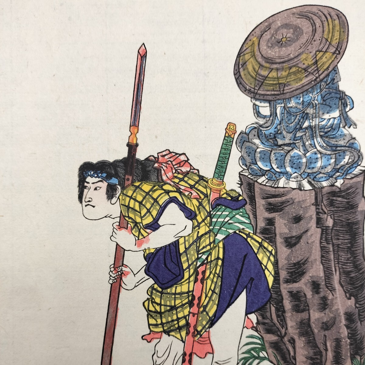 明治期/真作 月岡芳年「近世侠義伝 稲舟万吉」本物浮世絵木版画 武者絵 錦絵 中判 保存良い拍卖