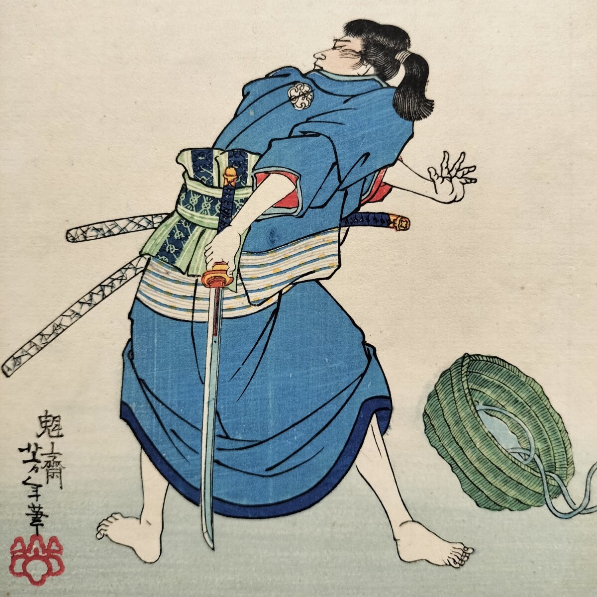 明治期/真作 月岡芳年「近世侠義伝 浪桐重三郎」本物浮世絵木版画 武者絵 錦絵 中判 保存良い拍卖