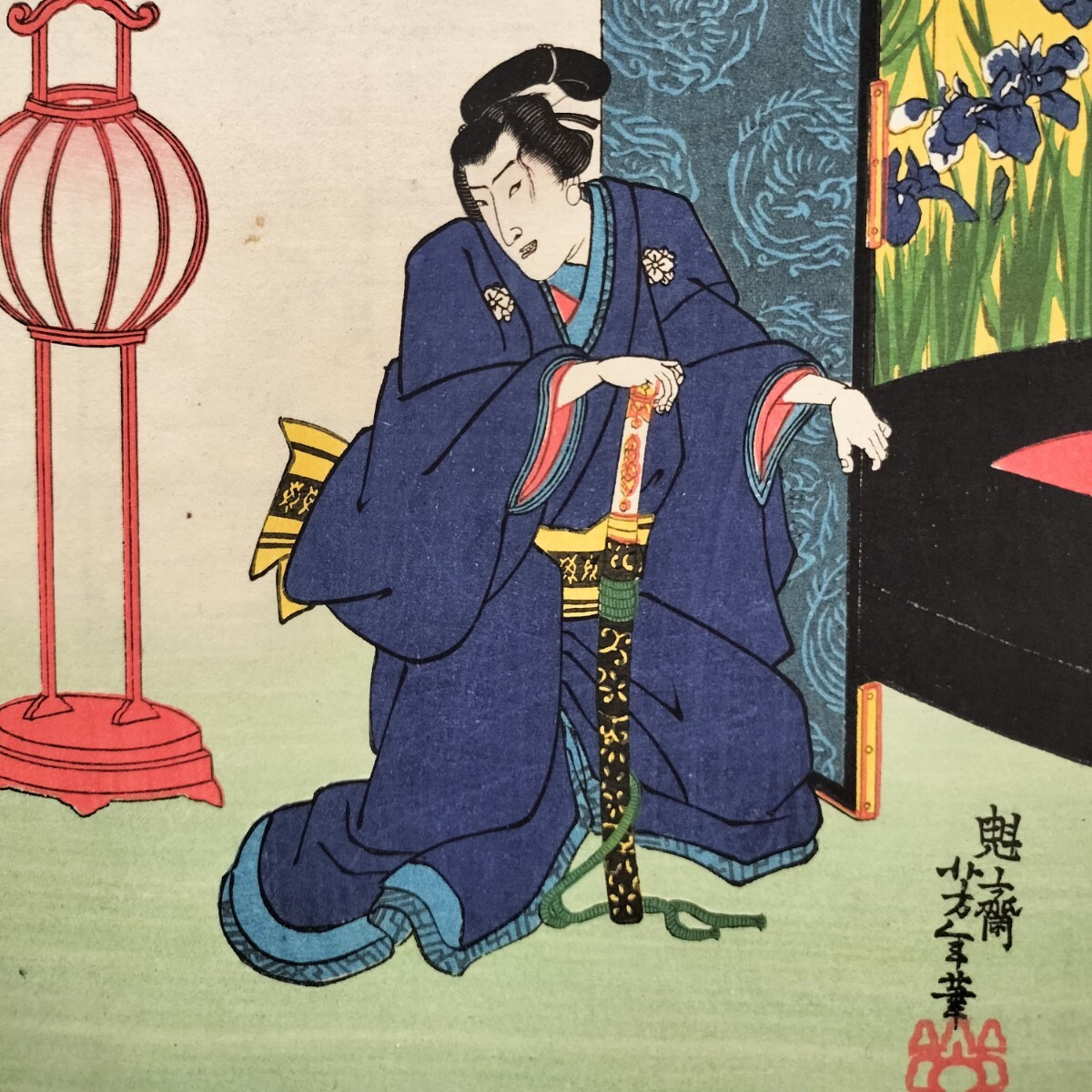 明治期/真作 月岡芳年「近世侠義伝 藤井数馬」本物浮世絵木版画 武者絵 錦絵 中判 保存良い拍卖