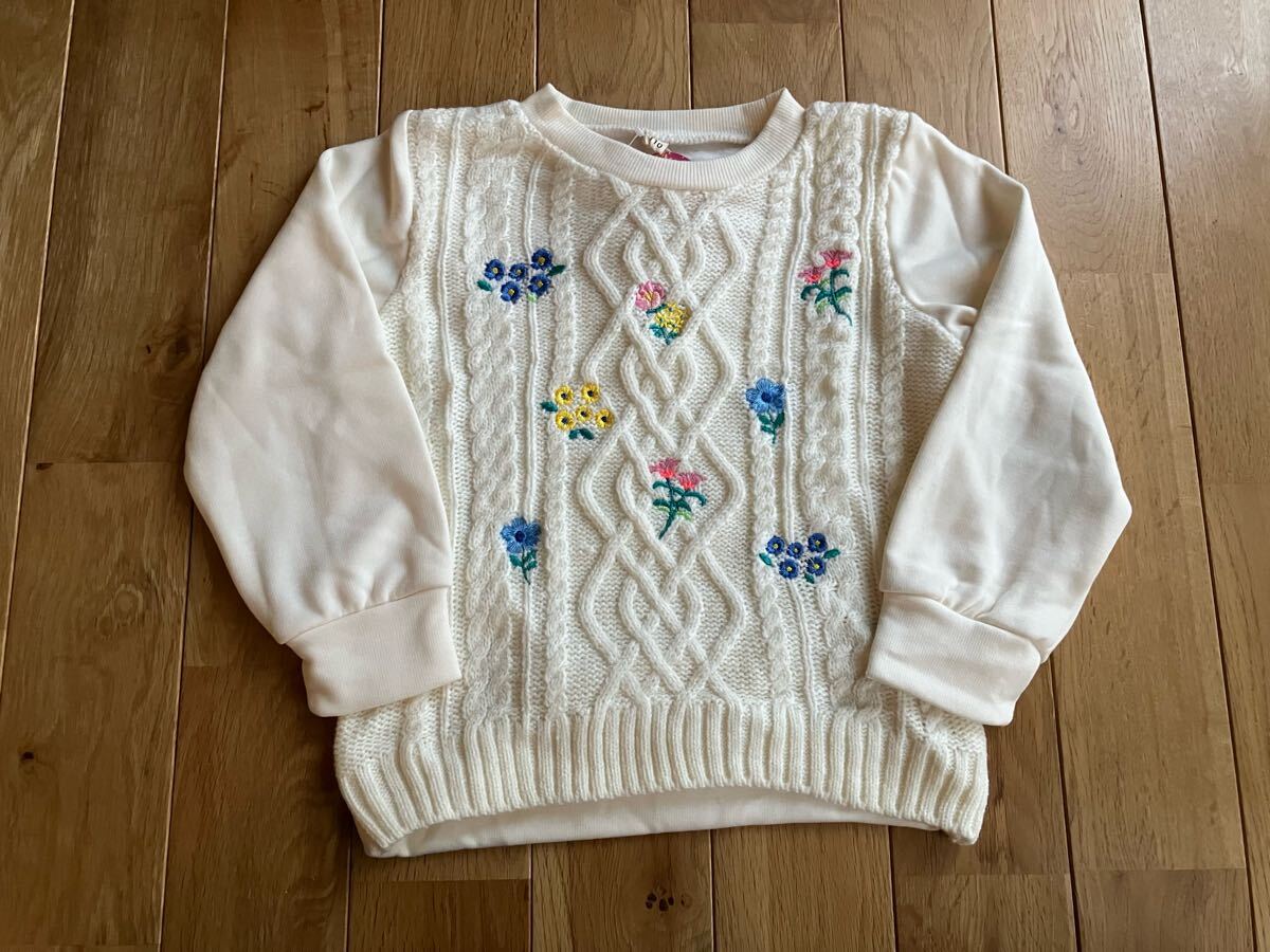 新品 女の子 キッズ 刺繍 ニット 裏シャギー トレーナー 110センチ拍卖
