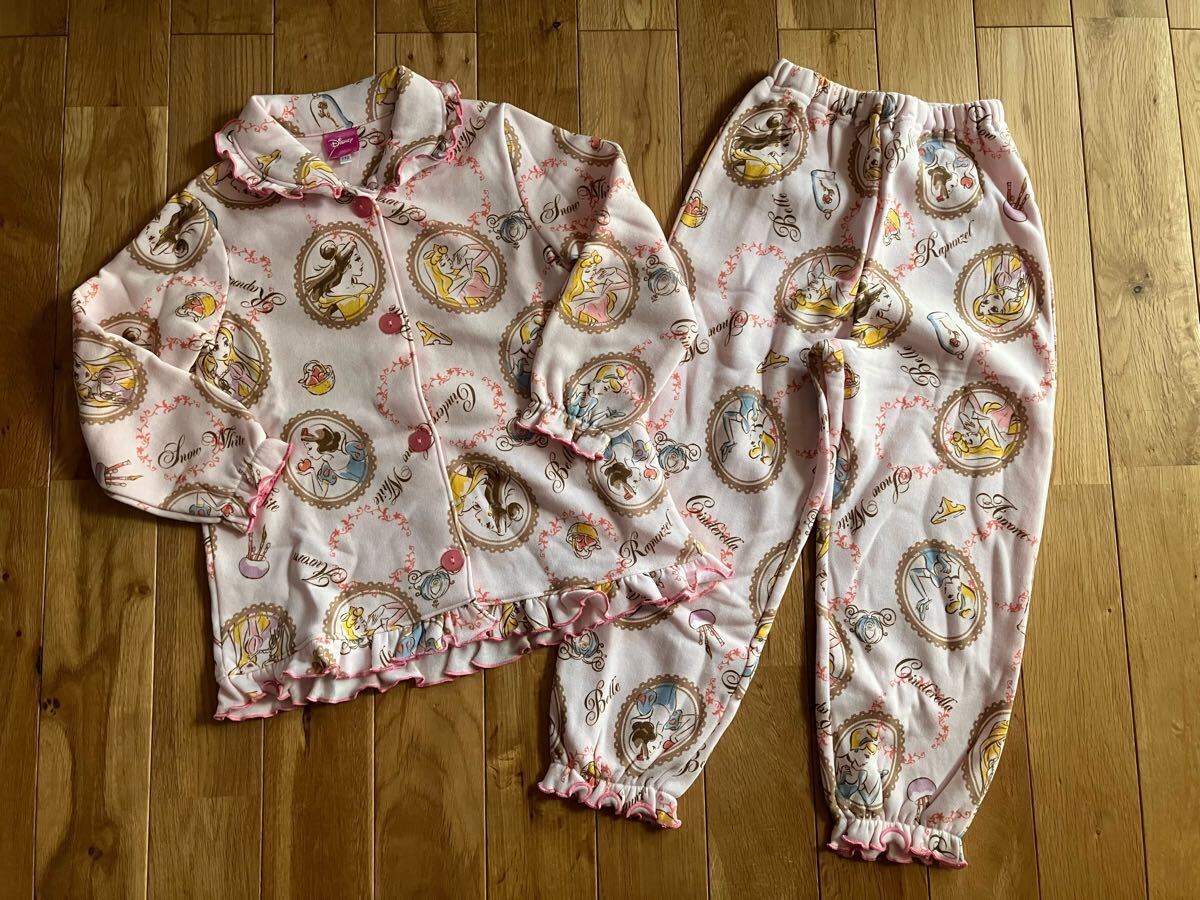新品 女の子 ディズニープリンセス 裏起毛 パジャマ 前開き 110センチ拍卖
