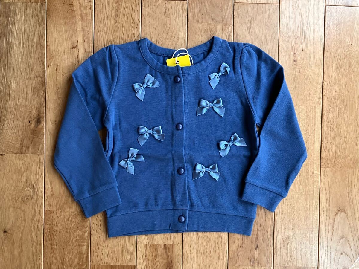 新品 bee des bee 女の子 リボン カーディガン 長袖 ブルー 110拍卖