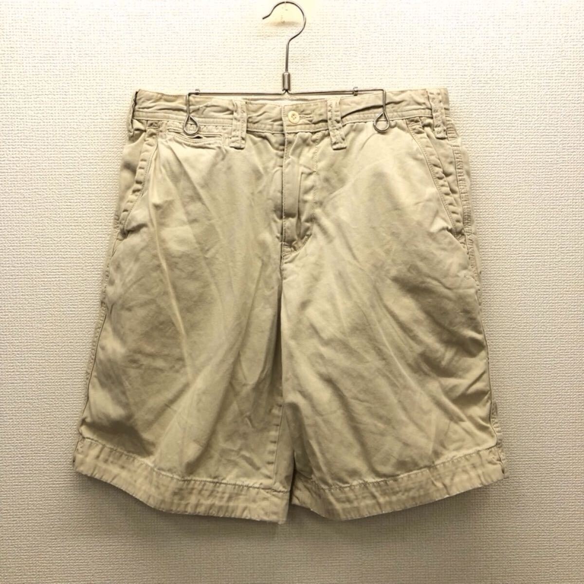 【GI080】POLO by Ralph Lauren W30 ワークハーフパンツ ベージュ ウエスト内側紐付き ブランド古着 ポロ ラルフローレン 送料無料拍卖