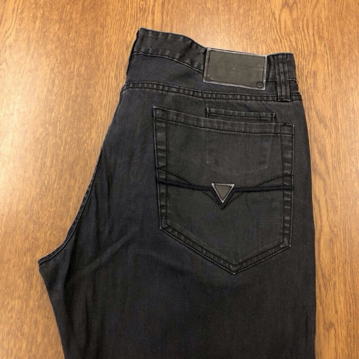 【GI168】GUESS W36 L30 カラーパンツ ブラック 黒色 薄地 メンズブランド古着 ゲス 送料無料拍卖