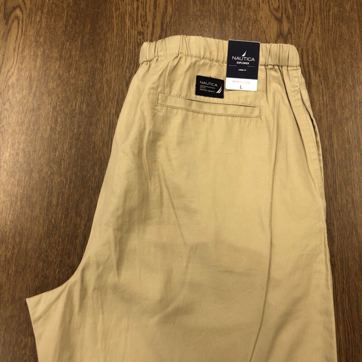 【GI203】NAUTICA Lサイズ ワークパンツ ベージュ 薄地 ウエスト内側紐付き タグ付き メンズブランド古着 ノーティカ 送料無料拍卖