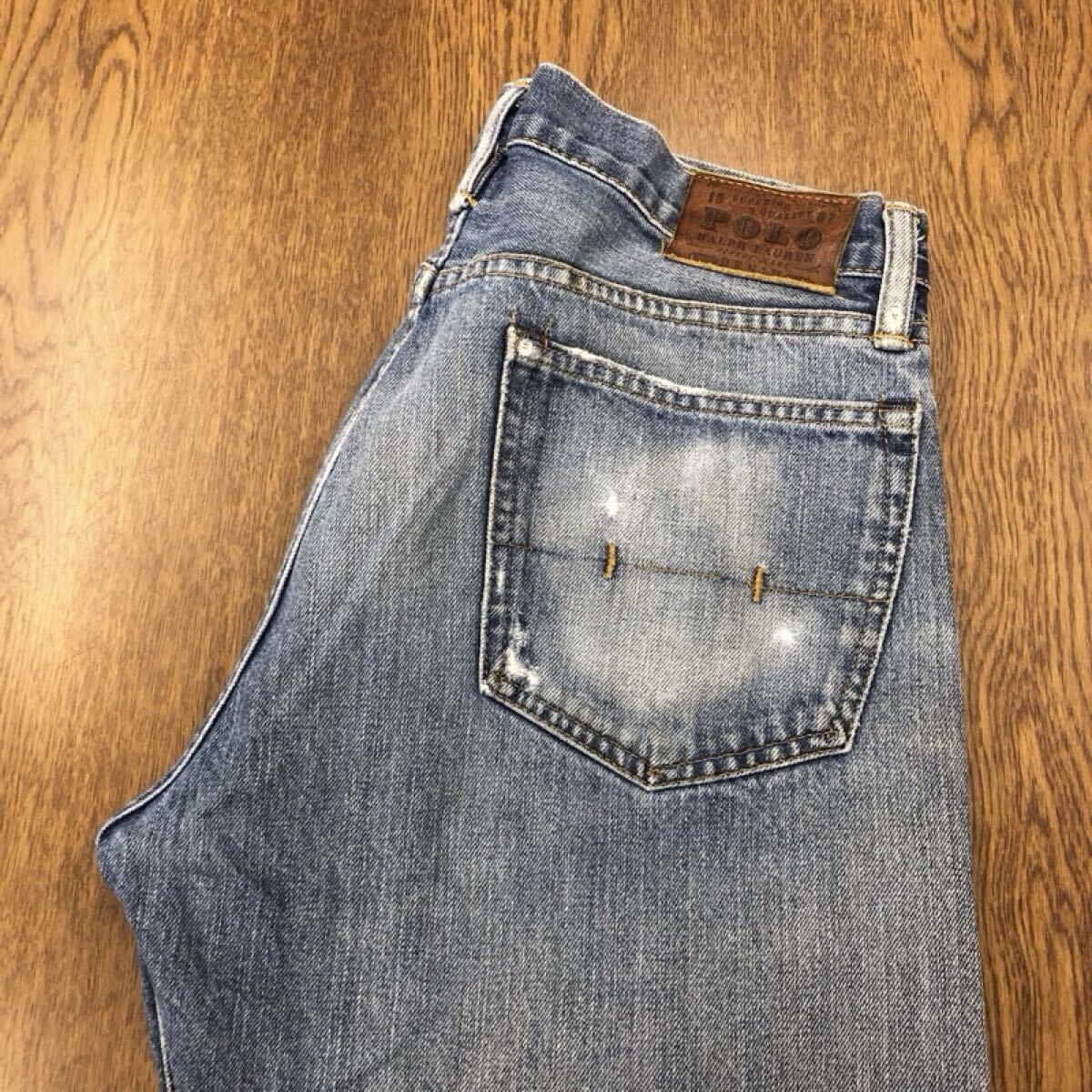 【GI318】POLO RALPH LAUREN W32 L32 色落ち加工 ジーンズ ジーパン デニムパンツ メンズブランド古着 ポロ ラルフローレン 送料無料拍卖