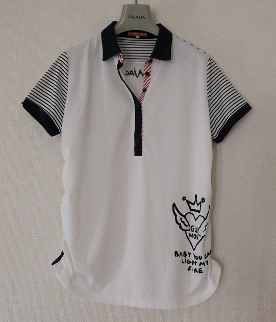 CASTELBAJAC sports カステルバジャック 半袖 シャツ 44 ホワイト×ネイビー 美品 714051 ポリエステル綿 golf ゴルフ拍卖