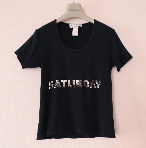 SONIA RYKIEL ソニアリキエル 半袖カットソー ネイビー ラインストーン飾り付き M 拍卖